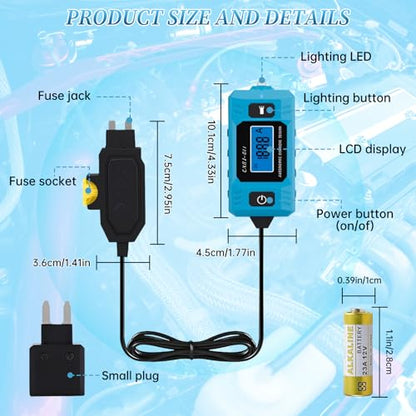 Car Fuse Tester,Automotive Circuit Tester(0.01A~19.99A) with Battery