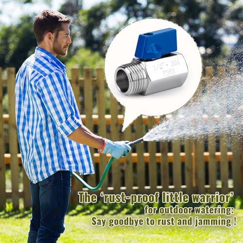 2 Pack 1/2" Mini Ball Valve, 304 Stainless Steel Valve NPT Female x Male Thread Shut-Off Valves for Small Compact Space (2, 1/2 Inch) - size: 1/2 Inch
