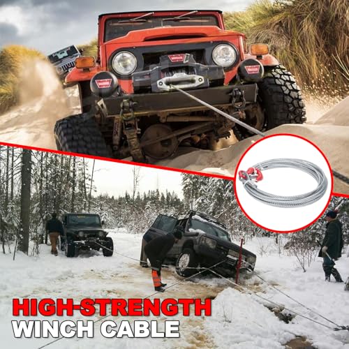 1/4" x 25' Steel Winch Cable, 7x19 Winch Rope with Safety Hook - size: 1/4"x25ft