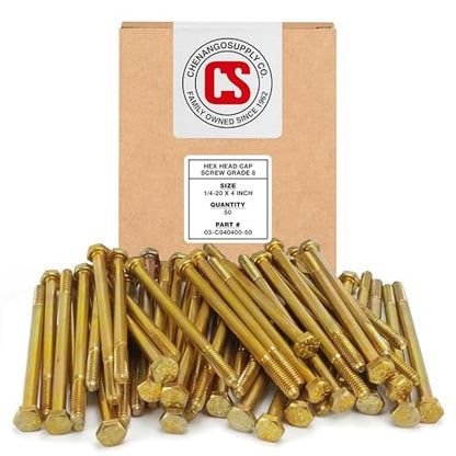 Chenango Supply 1/4-20 x 4 Inch Grade 8 Hex Head Bolts - size: 1/4-20x4 50pcs