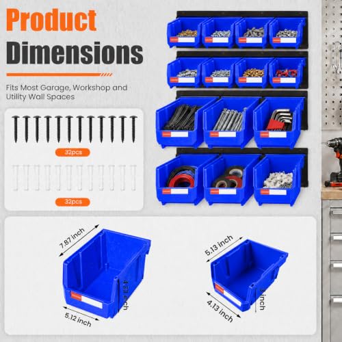 14pc Wall-Mounted Storage Organizer Mixed V1 V2 Combo Blue - color: Blue, size: V1-8Bins&V2-6Bins&4Rails