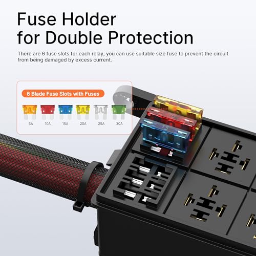 DaierTek 12V Relay Box 6 Way12 AWG Pre-Wired Waterproof Relay Box 6 Slot ATC/ATO Fuse Relay Block Universal Relay Panel for Automotive Car Marine Boat - color: Black, size: RB-R6F6-W2