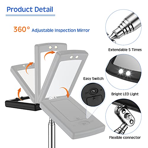 Frienda 2 Pcs LED Telescoping Inspection Mirror, Flexible Round Mirror Tool