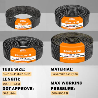 CheeMuii 300PCS Brass DOT Air Line Fittings with 4 Roll 200FT DOT Air Lines - size: 200FT-4ROLL-300PCS