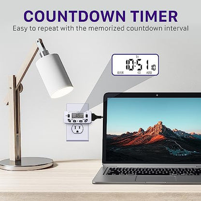 Fosmon 7 Day Digital Timers for Electrical Outlets, Indoor Plug-in Light Timers Switch Programmable, Electric Wall Plug for Lamp, Grow Reptile Lights, Aquarium, 15A/1875W, Grounded - style: 7 Day 1 pack