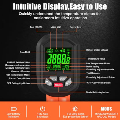 -58°F ~3272°F 50:1Ratio FKM Infrared Thermometer High Temperature Gun - color: Orange