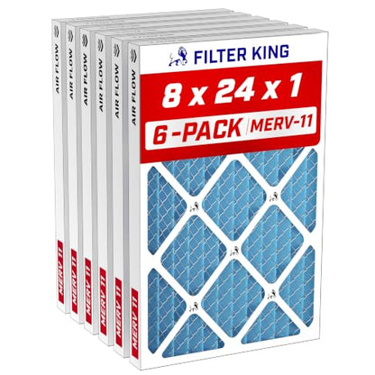 Filter King 8x24x1 Air Filter MERV 11, AC Furnace Filters (6-Pack) - size: 8x24x1