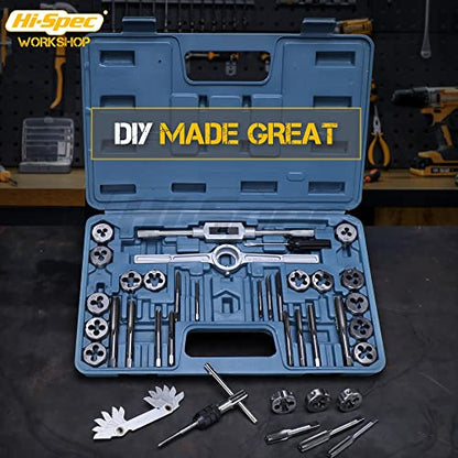 Hi-Spec Metric Tap and Die Set M3-M12 with Wrench and Gauge for Workshop - size: Metric