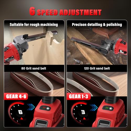 Cordless Detail Belt Sander Compatible with Milwaukee 18V/M18 Battery - color: Red