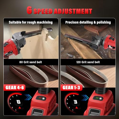 Cordless Detail Belt Sander Compatible with Milwaukee 18V/M18 Battery - color: Red