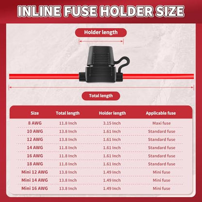 Inline Fuse Holder 12V 2 Pack, 14 AWG Waterproof Fuse Holder 11.8 Inch, in Line Fuses Holders 12V with 2 Pcs Standard Car Fuses 20A Blade Holders for Automotive, Marine by XIOGZAXI - size: 14 AWG / 11.8 INCH