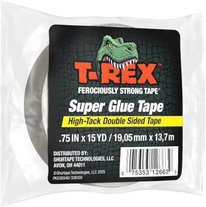 T-Rex Double Sided Super Glue Tape, 0.75" x 15 Yards, Clear (287704) (Pack of 6) - size: 15 Yards (Pack of 6)