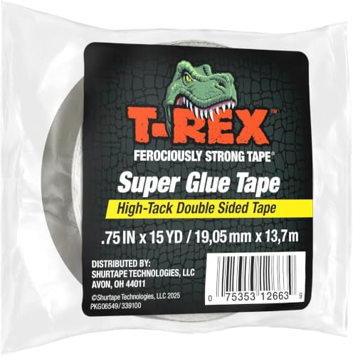 T-Rex Double Sided Super Glue Tape, 0.75" x 15 Yards, Clear (287704) (Pack of 6) - size: 15 Yards (Pack of 6)