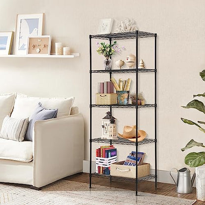 Meet perfect 5-Tier Wire Shelving Unit, 750lb, 24 x 14 x 60 in, Black - color: Black, size: 5-Tier, 60"H × 24"W × 14"D