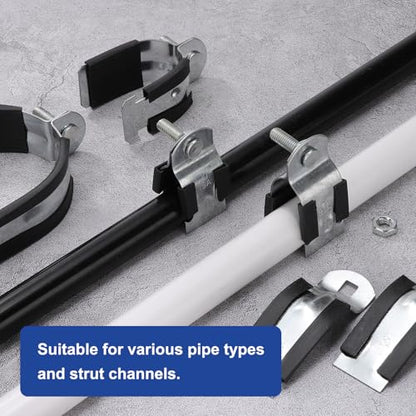 HARFINGTON 6pcs Rubber Cushion Strut Clamp 1-2/3" Universal Carbon Steel Strut Clamps with Bolt and Nut for Copper PEX Pipes CVPC Tubing, Silver Black - size: 1-2/3"