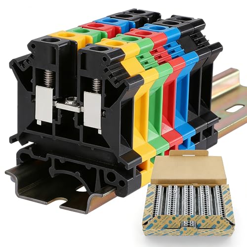 50PCS Black UK6N Terminal Block for Industrial Control Automation Din Rail Type 8-20 AWG 57A 800V Conductor Cross-Section Copper Contact Temperature Resistant Screw Connector - color: UK6N Black