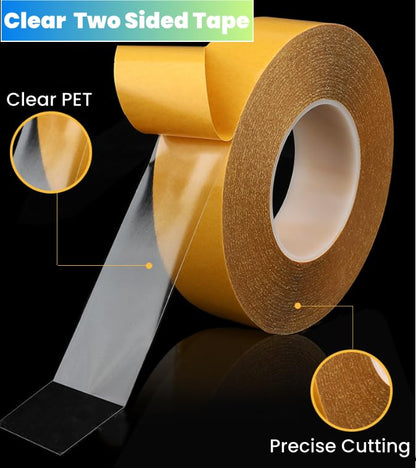 Ultra Thin Clear PET Double Sided Tape 1” x 82 Ft Strong Adhesive Removable No Residue Double Sided Transparent Mounting Tape for DIY Crafts Office Home Decoration Industrial Fixing - size: 1" X 82 Ft