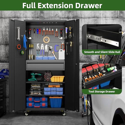 Aobabo Metal Garage Storage Cabinet, 71"x30" Lockable Rolling Tool Cabinet - color: Black, size: 15"D x 30"W x 71"H