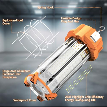 250W LED Temporary Work Light 37500Lm 5000K Construction Lights Led Work Light IP65 Dust Waterproof Portable Lights with Stainless Steel Guard Hook for Mine Wharf Job Site Garage Factory Lighting - size: 250 W