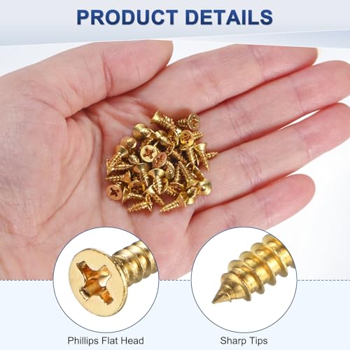 M METERXITY 100-Pack Brass Wood Screws, M3 x 8mm Phillips Flat Head Self-Tapping Screw Connector Fasteners for Door Hinges/Woodworking/Furniture Repair/Gardening/DIY Crafts Decorative Screws - size: M3x8mm