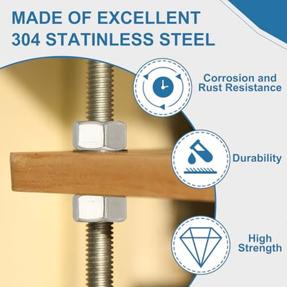 PATIKIL 6 Pcs Fully Threaded Rod, 5/16-18 304 Stainless Steel Right Hand Long Thread Bar Studs with Nuts for Pipes Clamps Hangers U-Bolts - size: 5/16-18