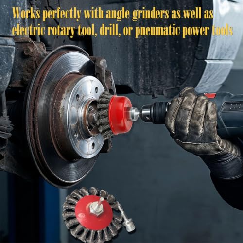 4Pcs Wire Wheel Brush for Rust,Paint,Metal Removal, 4" Flat Knotted Twist Carbon Steel Brush & 3" Knotted Wire Cup Brush,Fits 5/8"-11 UNC Arbor(with 2 Pcs 1/4" Shank Drill Adapter) - style: 4" Flat Knotted Wire Wheel & 3" Knotted Wire Cup Brush