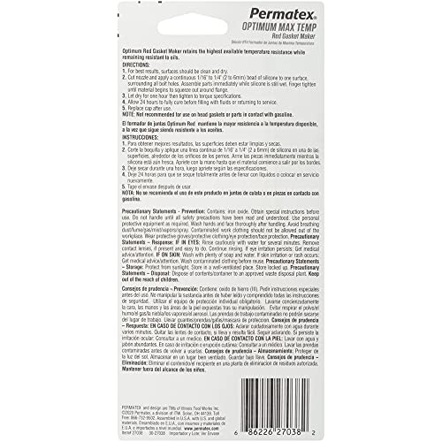 Permatex 27038 Optimum Red High Temperature Gasket Maker, 3 oz (Pack of 2) - size: 3.35 Fl Oz. (Pack of 2), style: Optimum