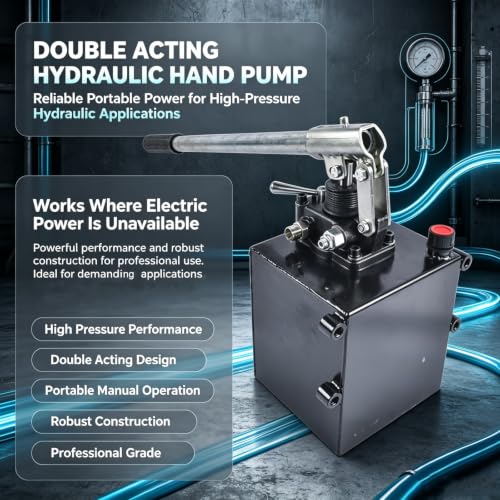 Double Acting Hydraulic Hand Pump with 5 Quart Tank, 1.5 CID, 3600 PSI - size: 5 QTs, 1.5CID