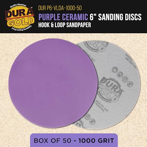 Dura-Gold Premium 1000 Grit 6" Purple Film Ceramic Sanding Discs, Box of 50 - style: 1000 Grit