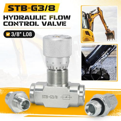 STB-G3/8 3/8" L08 Hydraulic Flow Control Valve Compatible with 1-2 Ton Mini Excavator, Bidirectional Restrictor Valve with Two-Sided Connectors - size: 3 Pcs