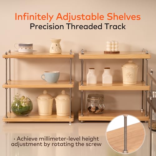 Solid Wood Coffee Bar Shelf/Rack for Countertop, 3 Tier, Natural - color: Natural, size: 24MM Thick
