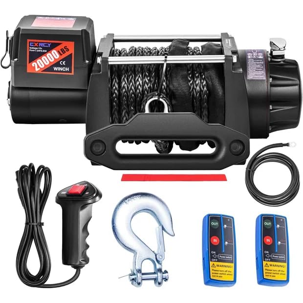 CXRCY 12V Electric Winch, 20000LB, Synthetic Rope - style: 20000LBS for truck SUV