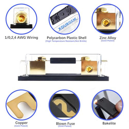 0/2/4 Gauge AWG in Line ANL Fuse Holder with 500 Amp Fuse,Gold-Plated,for Automobiles, Trucks,Ships,Etc - size: 500A