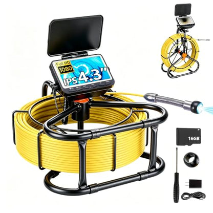 Sewer & Drain Camera 100FT, 4.3" HD Plumbing Inspection Camera 1080P IP68
