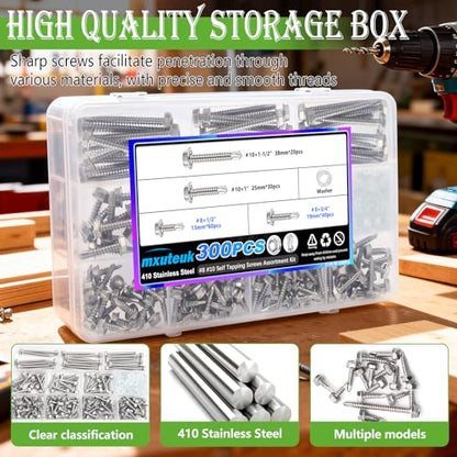 mxuteuk 300PCS #8#10 Self Tapping Screws for Metal,410 Stainless Steel - size: SV 300PCS #8 #10 Kit