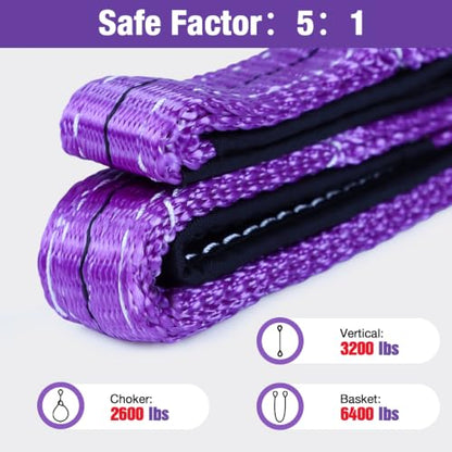 2 Pack 1" x3.3Ft Lifting Sling Straps, 2-Ply Heavy Duty Polyester Web Sling