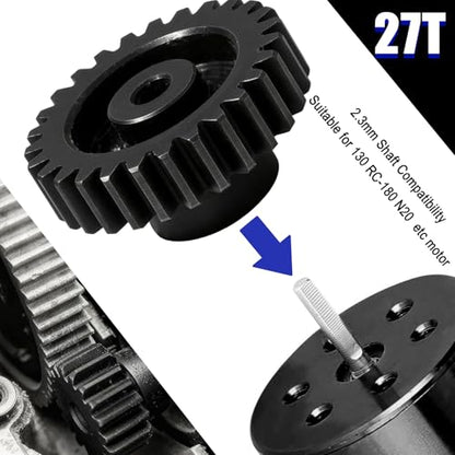 Hardened Steel 0.5M Pinion Gear 27T 2mm Shaft for RC Car/Helicopter Upgrade, Compatible with ARRMA 1/14 Typhoon 1/16 Mojave 1/18 Granite, Losi 1/12, 0.5Mod 13T-27T Gear for Brushed Brush-Less Motors - size: 27T