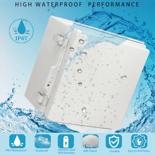Waterproof Electrical Box with Mounting Plate, IP67 Junction Box Stainless Steel Latch Hinged Grey Cover Project Enclosure with Wall Bracket and 2 Glands 8.3" x 8.3" x 3.9" - color: Grey, size: 8.3" x 8.3" x 3.9"