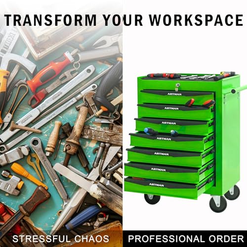 7-Drawer Rolling Tool Chest, Lockable for Garage, Green - color: Green, size: 7-Drawers