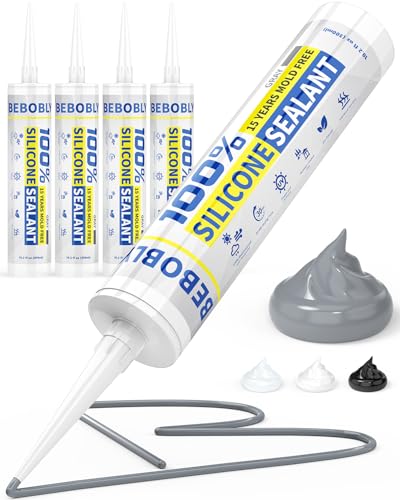 Silicone Caulk & Sealant Gray, 100% Waterproof Silicone Sealant, Shrink & Crack Proof, Silicone Caulking for Kitchen, Bathroom, RV, Interior & Exterior Use, 10.2 FL. OZ/300ML, 4 Pack - color: Gray, size: 4 Pack