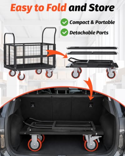 AECOJOY 6-in-1 Folding Platform Truck Cart with Cage and Swivel Wheels