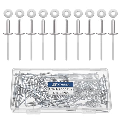 130pcs 1/8" x 1/2" Stainless Steel Pop Rivets with Stainless Steel Washers 3.2 x 12.7mm Blind Rivet Assortment Kit - size: 1/8*1/2