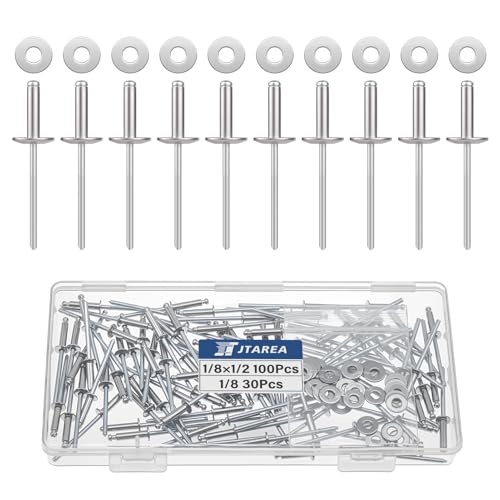130pcs 1/8" x 1/2" Stainless Steel Pop Rivets with Stainless Steel Washers 3.2 x 12.7mm Blind Rivet Assortment Kit - size: 1/8*1/2