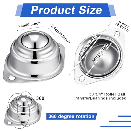 Gisafai 30 Pcs Roller Ball Transfer Bearing Carbon Steel Round Ball Transfer Unit Universal Casters for Conveyor Roller Stand Transmission System Furniture (3/4") - size: 3/4"