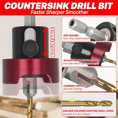 KEENTECH 3/8" x 5/32" Carbide Tipped Countersink Drill Bit with Depth Stop - size: 3/8" * 5/32"