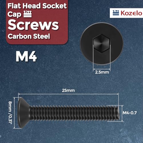 50Pcs[M4-0.7x25] Flat Head Socket Cap Screw Countersunk Bolt - size: M4-0.7x25mm