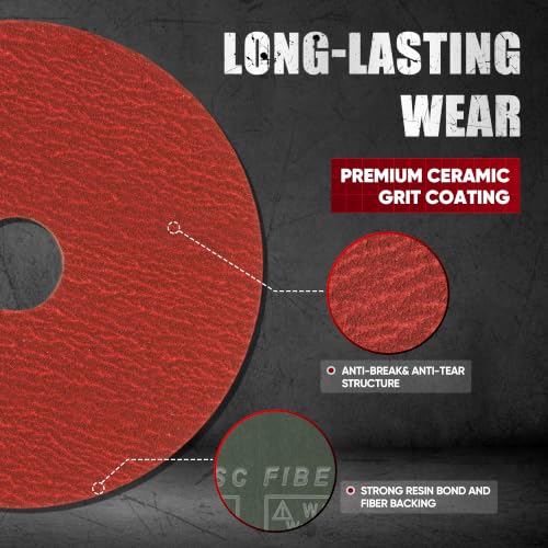 4.5" x7/8" Ceramic Resin Fiber Sanding Discs 120 Grit -25Pcs - style: 120grit-25Pack