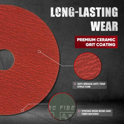 4.5" x7/8" Ceramic Resin Fiber Sanding Discs 120 Grit -25Pcs - style: 120grit-25Pack