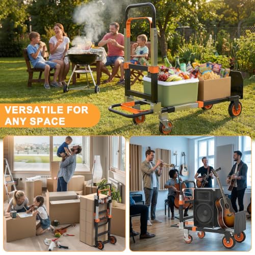 3-in-1 Folding Heavy Duty Hand Truck Dolly Cart Trolley with Wheels(Orange) - color: Orange