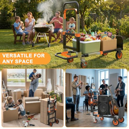 3-in-1 Folding Heavy Duty Hand Truck Dolly Cart Trolley with Wheels(Orange) - color: Orange